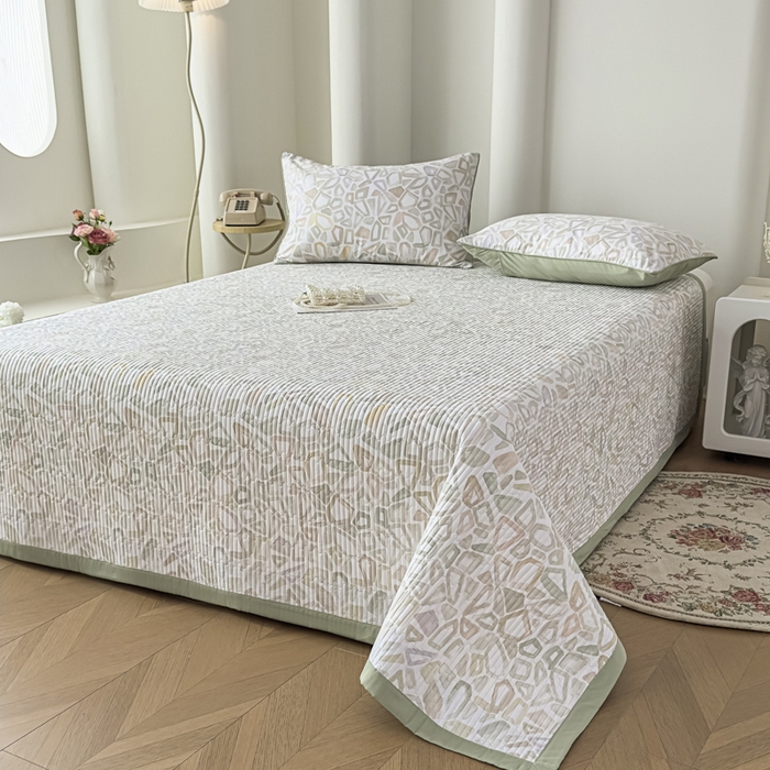 91家纺网 家纺一手货源 找家纺 （总）橘夏家纺 2025新款A类莱赛尔天丝棉印花床盖-自由几何