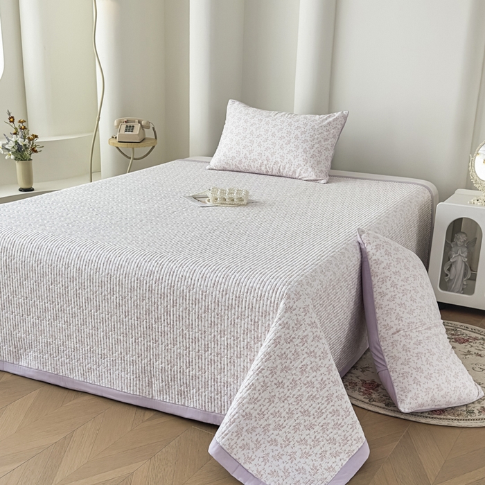 91家纺网 家纺一手货源 找家纺 恒尚居 2025新款A类莱赛尔天丝棉印花床盖-自然丛林 小叶女贞-薰衣紫