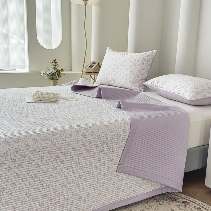 恒尚居 2025新款A类莱赛尔天丝棉印花床盖-自然丛林 小叶女贞-薰衣紫