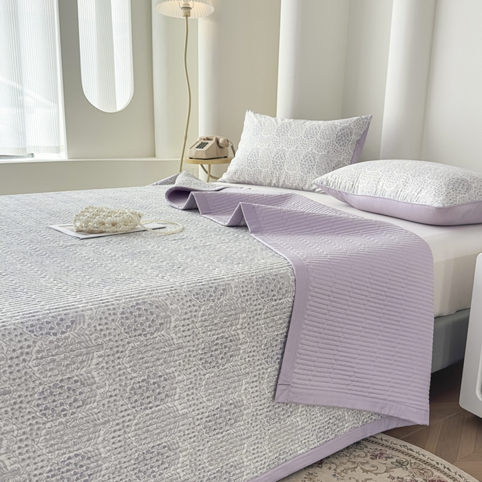 恒尚居 2025新款A类莱赛尔天丝棉印花床盖-自然丛林 铃兰花园-薰衣紫