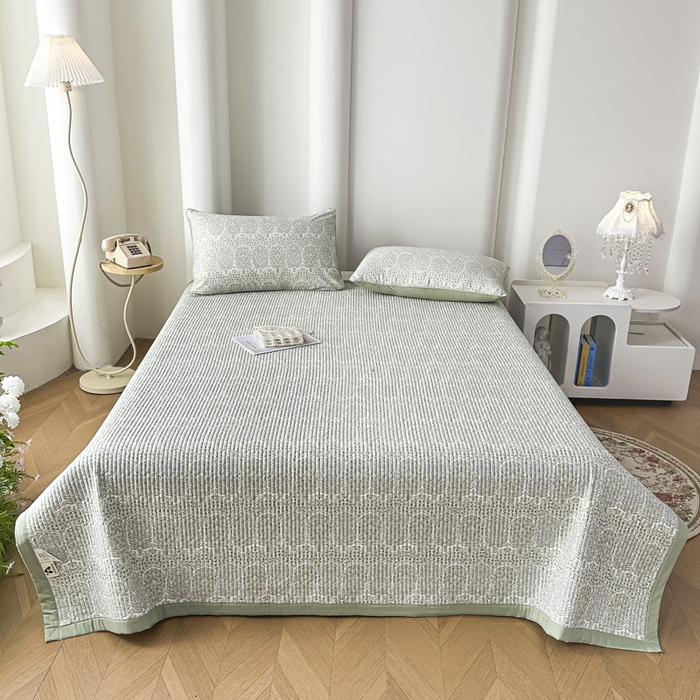 91家纺网 家纺一手货源 找家纺 恒尚居 2025新款A类莱赛尔天丝棉印花床盖-自然丛林 铃兰花园-绿意