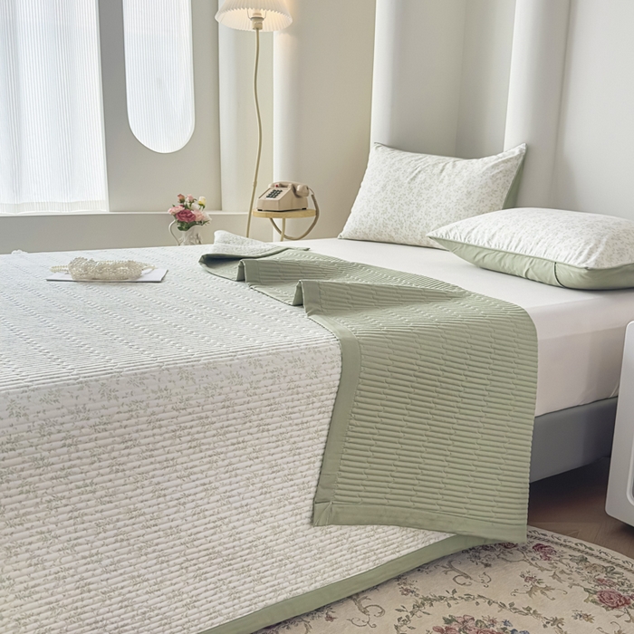 恒尚居 2025新款A类莱赛尔天丝棉印花床盖-自然丛林 小叶女贞-绿意