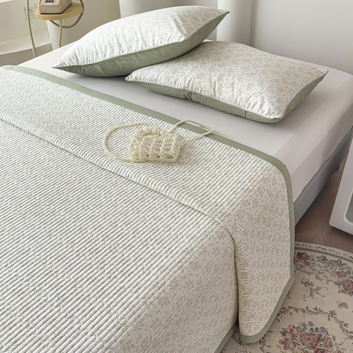 91家纺网 家纺一手货源 找家纺 恒尚居 2025新款A类莱赛尔天丝棉印花床盖-自然丛林 小叶女贞-绿意