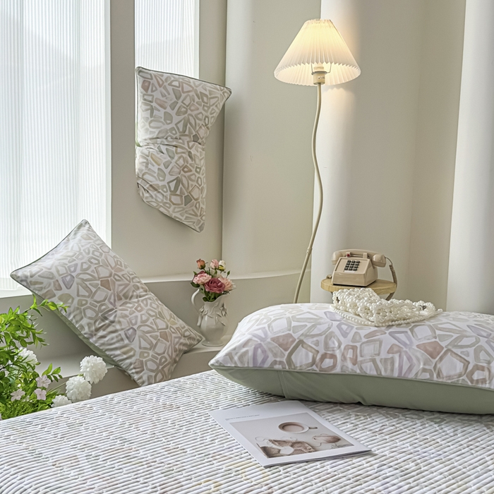 91家纺网 家纺一手货源 找家纺 恒尚居 2025新款A类莱赛尔天丝棉印花床盖-自由几何 自由旋律-绿意