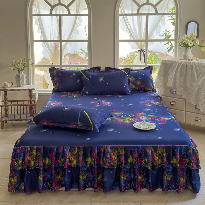 雨田家纺 2025新款亲肤印花床裙三件套系列 五彩缤纷