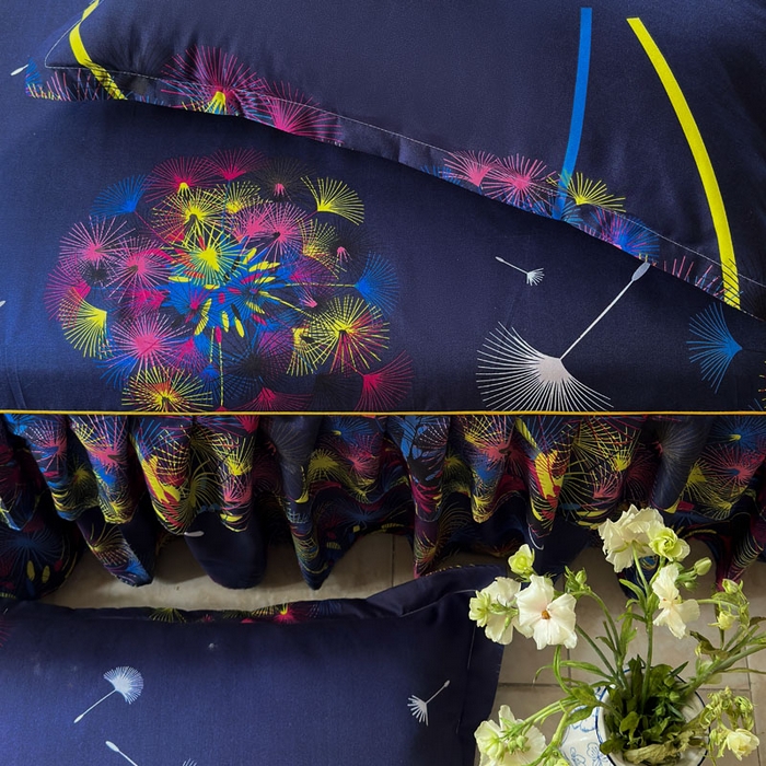 91家纺网 家纺一手货源 找家纺 雨田家纺 2025新款亲肤印花床裙三件套系列 五彩缤纷