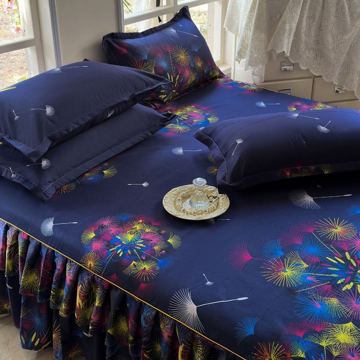 91家纺网 家纺一手货源 找家纺 雨田家纺 2025新款亲肤印花床裙三件套系列 五彩缤纷