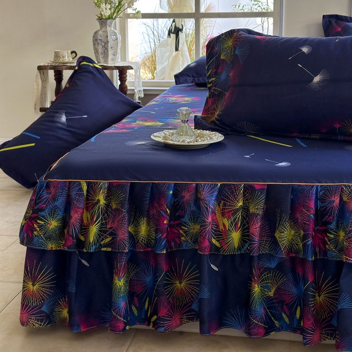 91家纺网 家纺一手货源 找家纺 雨田家纺 2025新款亲肤印花床裙三件套系列 五彩缤纷