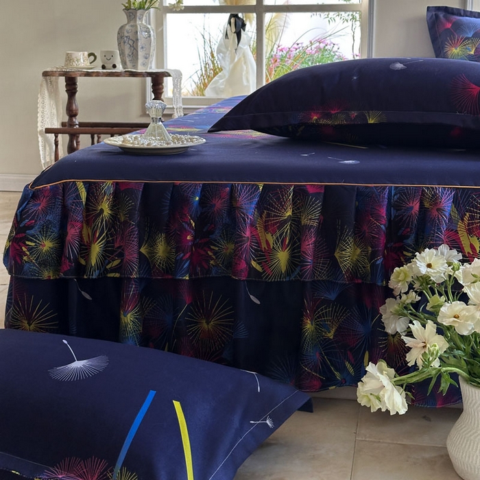 91家纺网 家纺一手货源 找家纺 雨田家纺 2025新款亲肤印花床裙三件套系列 五彩缤纷