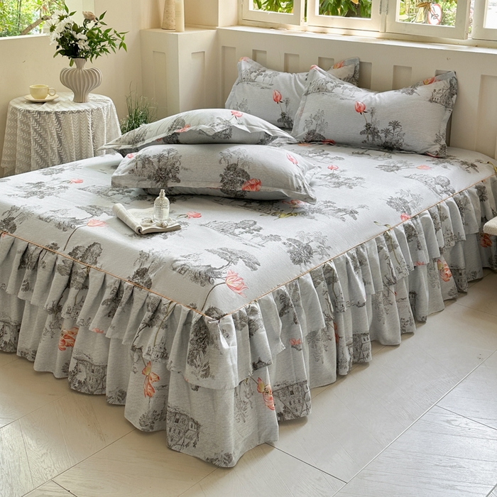 91家纺网 家纺一手货源 找家纺 （总）雨田家纺 2025新款柔软亲肤印花系列床裙单件单床裙