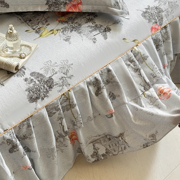 91家纺网 家纺一手货源 找家纺 （总）雨田家纺 2025新款柔软亲肤印花系列床裙单件单床裙