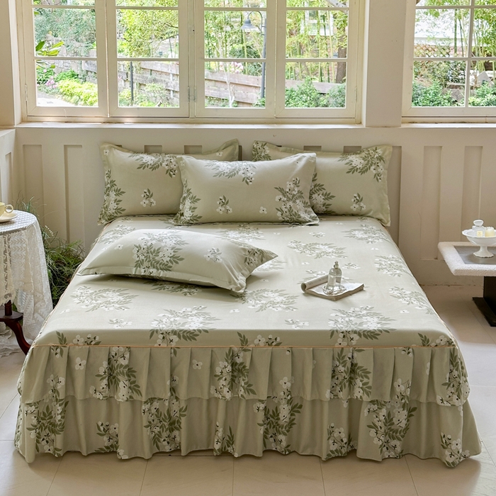 91家纺网 家纺一手货源 找家纺 雨田家纺 2025新款柔软亲肤印花系列床裙单件单床裙 茉莉飘雪