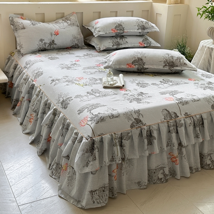 91家纺网 家纺一手货源 找家纺 雨田家纺 2025新款柔软亲肤印花系列床裙单件单床裙 江南百景