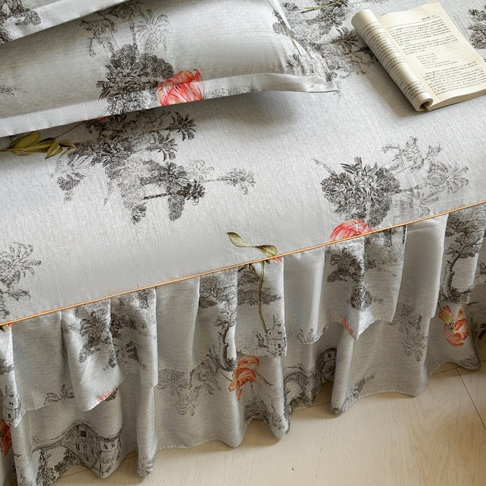 91家纺网 家纺一手货源 找家纺 雨田家纺 2025新款柔软亲肤印花系列床裙单件单床裙 江南百景