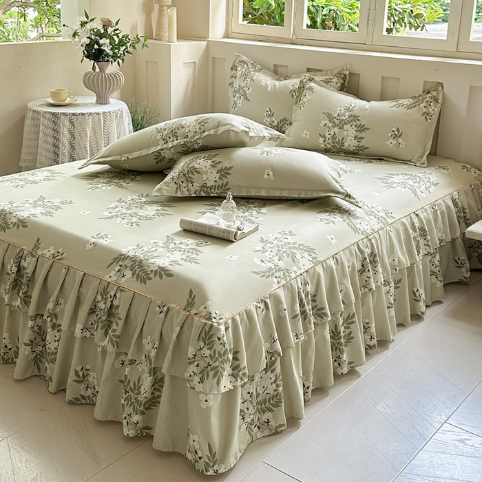 91家纺网 家纺一手货源 找家纺 雨田家纺 2025新款柔软亲肤印花系列床裙单件单床裙 茉莉飘雪