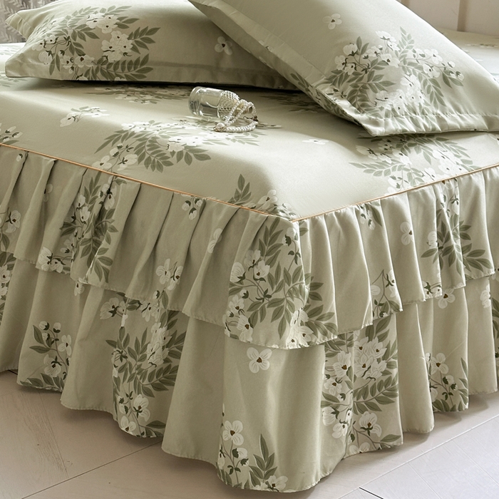 91家纺网 家纺一手货源 找家纺 雨田家纺 2025新款柔软亲肤印花系列床裙单件单床裙 茉莉飘雪