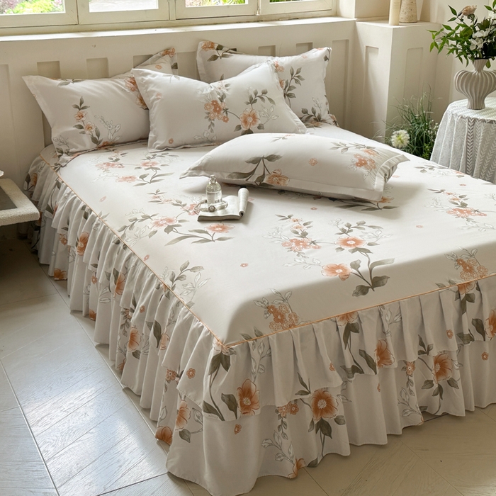 91家纺网 家纺一手货源 找家纺 雨田家纺 2025新款柔软亲肤印花系列床裙单件单床裙 千秋景色