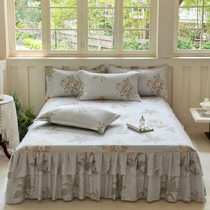 雨田家纺 2025新款柔软亲肤印花系列床裙单件单床裙 桑秋