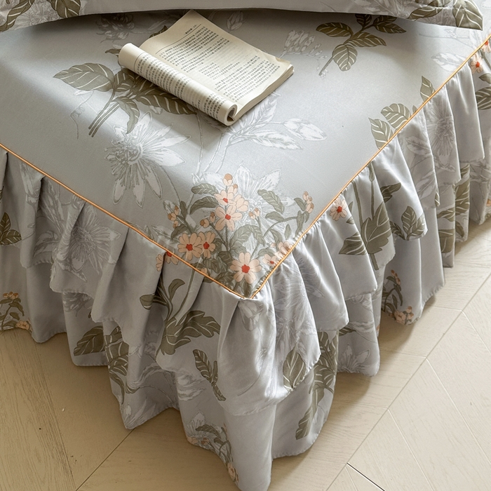 91家纺网 家纺一手货源 找家纺 雨田家纺 2025新款柔软亲肤印花系列床裙单件单床裙 桑秋