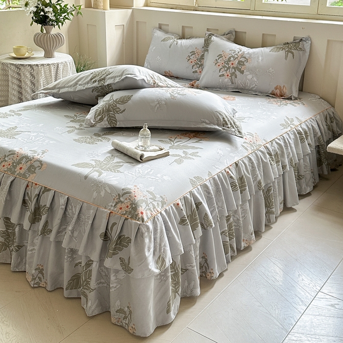 91家纺网 家纺一手货源 找家纺 雨田家纺 2025新款柔软亲肤印花系列床裙单件单床裙 桑秋