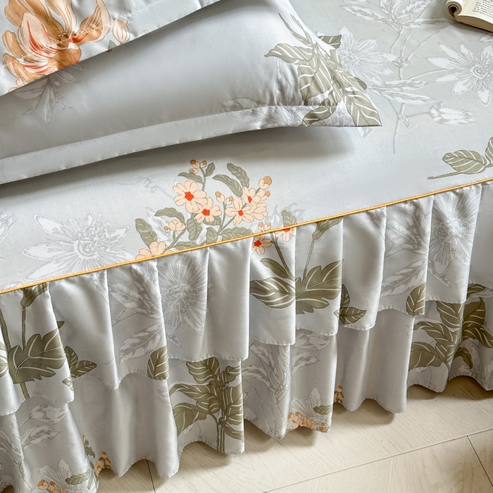 91家纺网 家纺一手货源 找家纺 雨田家纺 2025新款柔软亲肤印花系列床裙单件单床裙 桑秋