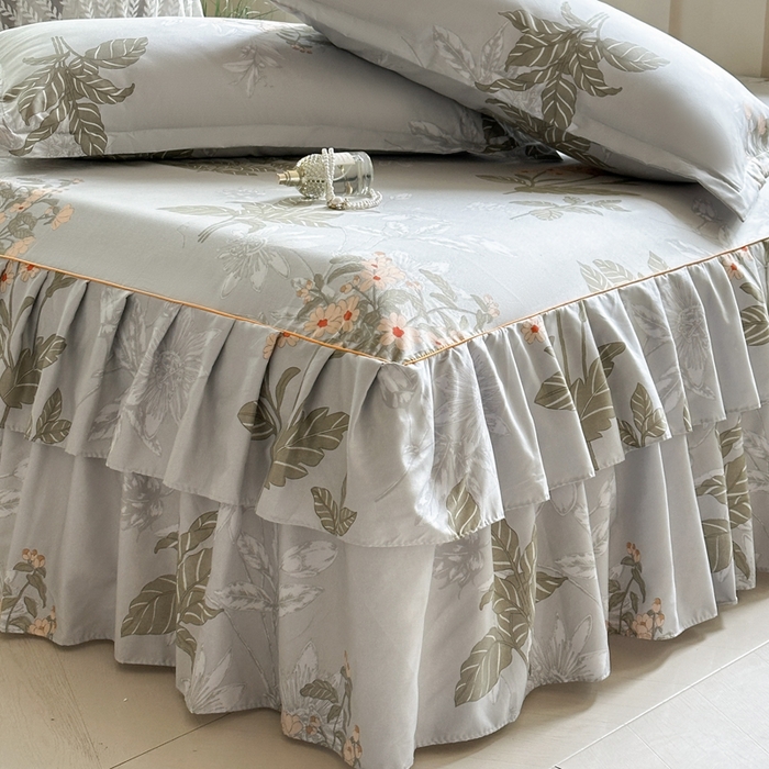 91家纺网 家纺一手货源 找家纺 雨田家纺 2025新款柔软亲肤印花系列床裙单件单床裙 桑秋