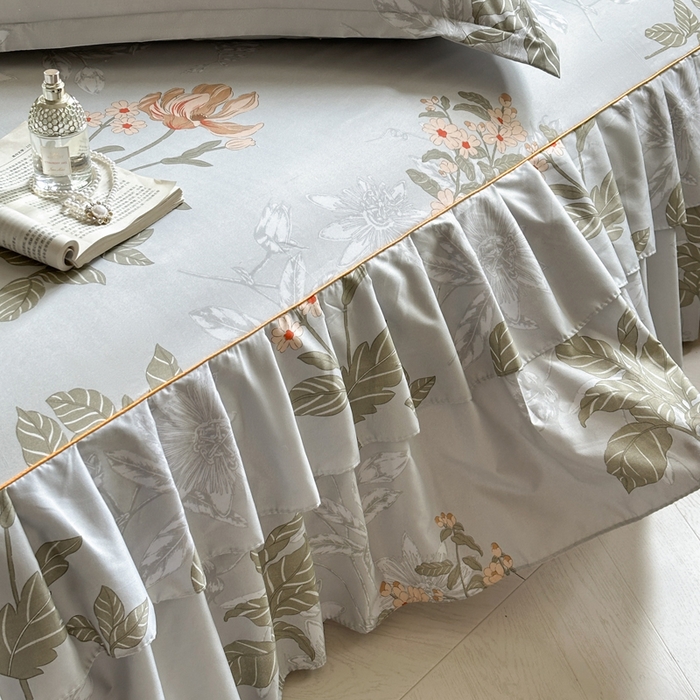 91家纺网 家纺一手货源 找家纺 雨田家纺 2025新款柔软亲肤印花系列床裙单件单床裙 桑秋