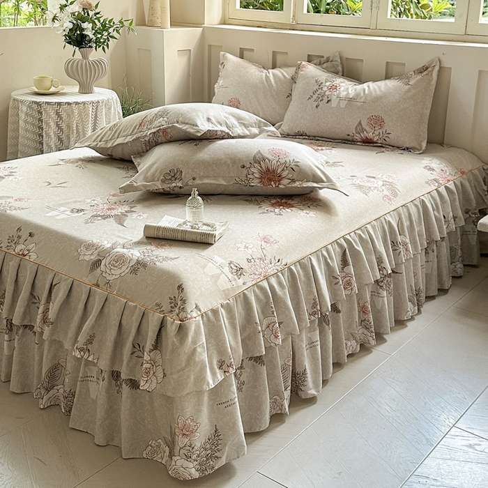 91家纺网 家纺一手货源 找家纺 雨田家纺 2025新款柔软亲肤印花系列床裙单件单床裙 云锦生花