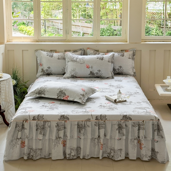 91家纺网 家纺一手货源 找家纺 （总）雨田家纺 2025新款柔软亲肤印花床裙四件套