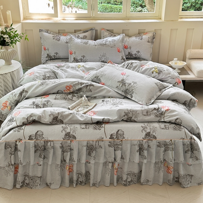 91家纺网 家纺一手货源 找家纺 雨田家纺 2025新款柔软亲肤印花床裙四件套 江南百景