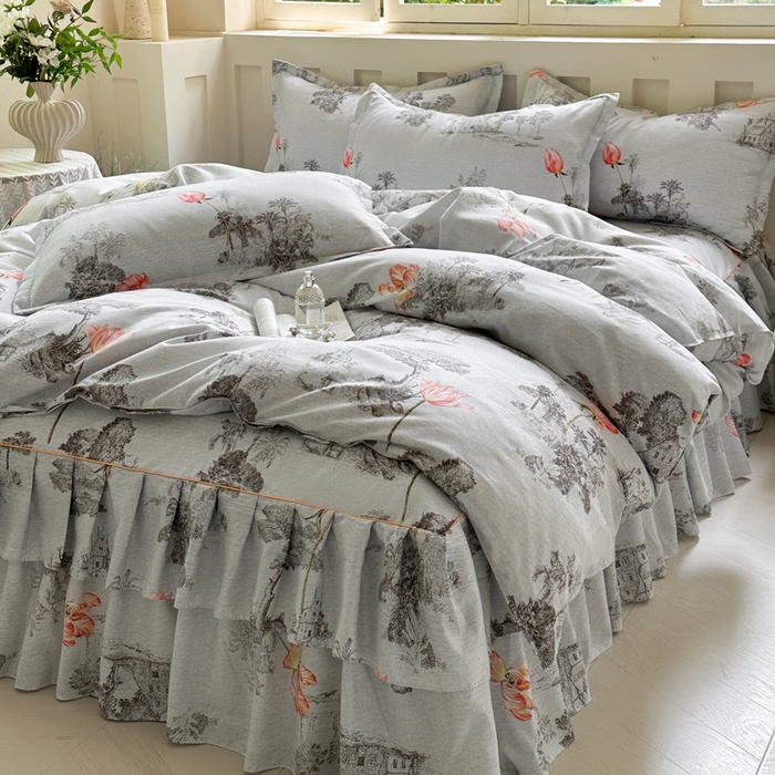 91家纺网 家纺一手货源 找家纺 雨田家纺 2025新款柔软亲肤印花床裙四件套 江南百景