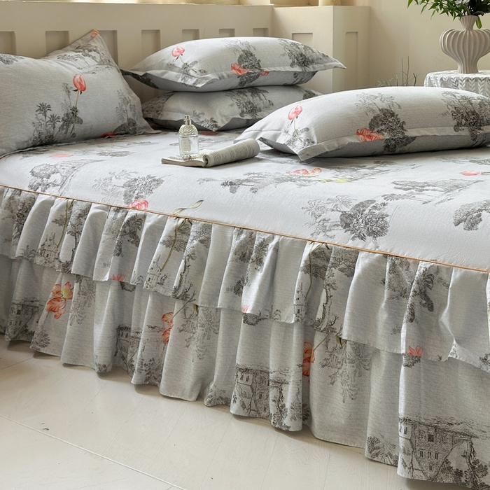 91家纺网 家纺一手货源 找家纺 雨田家纺 2025新款柔软亲肤印花床裙四件套 江南百景