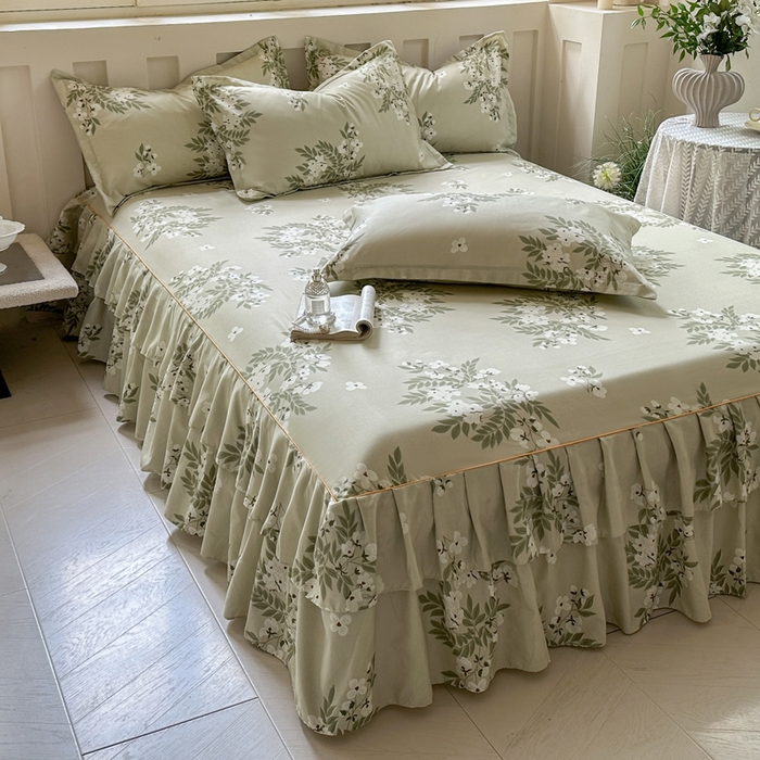 91家纺网 家纺一手货源 找家纺 雨田家纺 2025新款柔软亲肤印花床裙四件套 茉莉飘雪