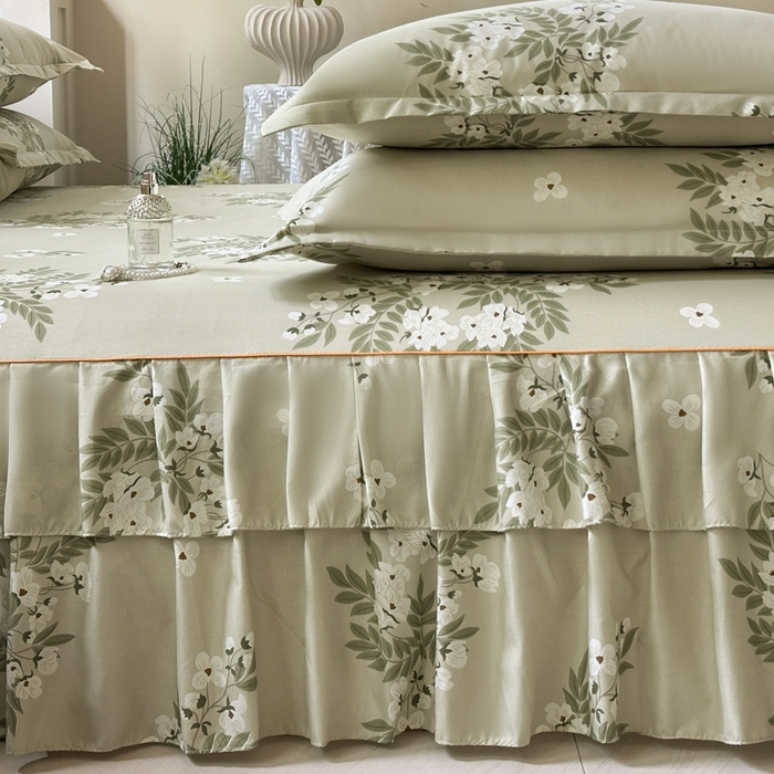 91家纺网 家纺一手货源 找家纺 雨田家纺 2025新款柔软亲肤印花床裙四件套 茉莉飘雪