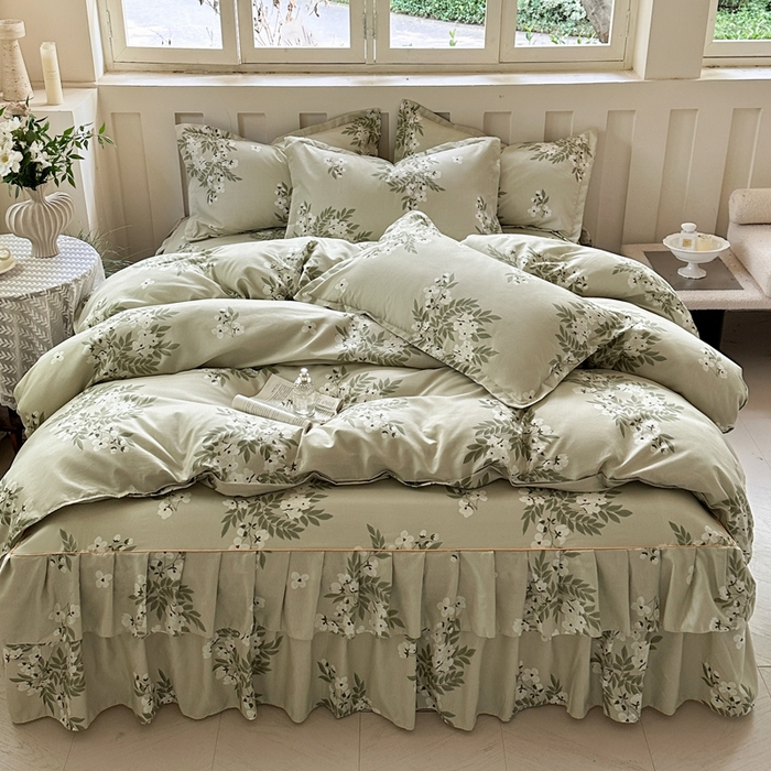 91家纺网 家纺一手货源 找家纺 雨田家纺 2025新款柔软亲肤印花床裙四件套 茉莉飘雪