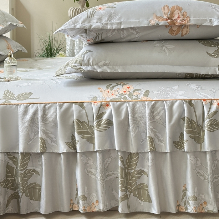 91家纺网 家纺一手货源 找家纺 雨田家纺 2025新款柔软亲肤印花床裙四件套 桑秋