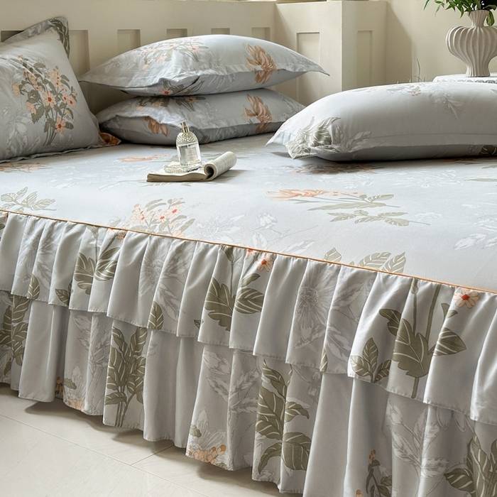 91家纺网 家纺一手货源 找家纺 雨田家纺 2025新款柔软亲肤印花床裙四件套 桑秋