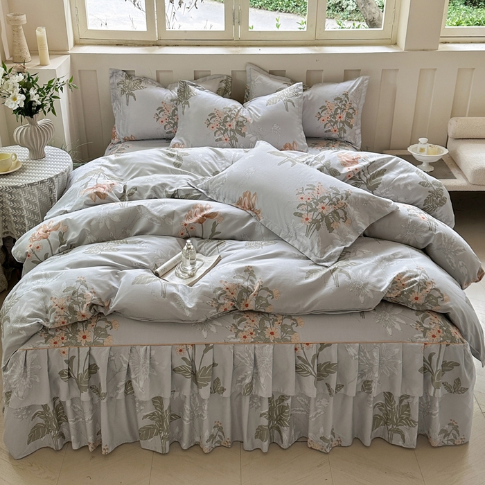 91家纺网 家纺一手货源 找家纺 雨田家纺 2025新款柔软亲肤印花床裙四件套 桑秋