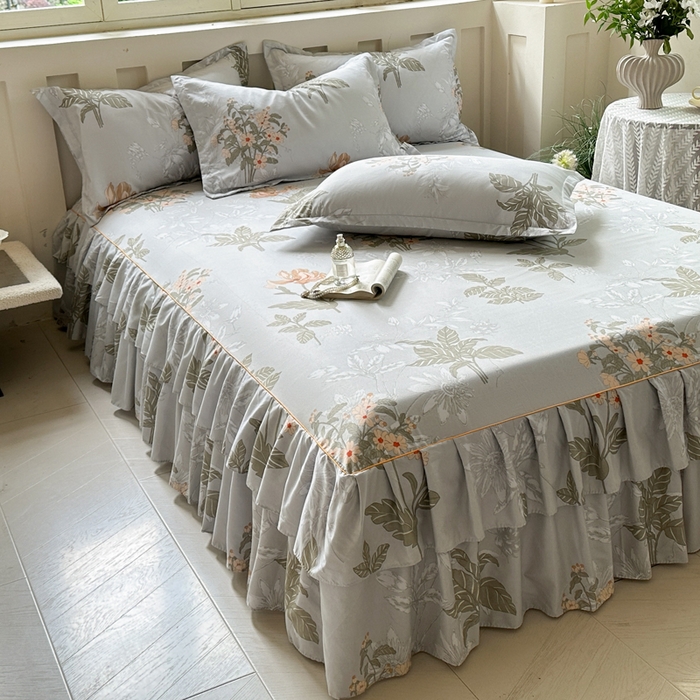 91家纺网 家纺一手货源 找家纺 雨田家纺 2025新款柔软亲肤印花床裙四件套 桑秋