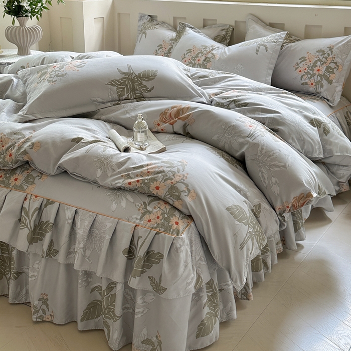 91家纺网 家纺一手货源 找家纺 雨田家纺 2025新款柔软亲肤印花床裙四件套 桑秋