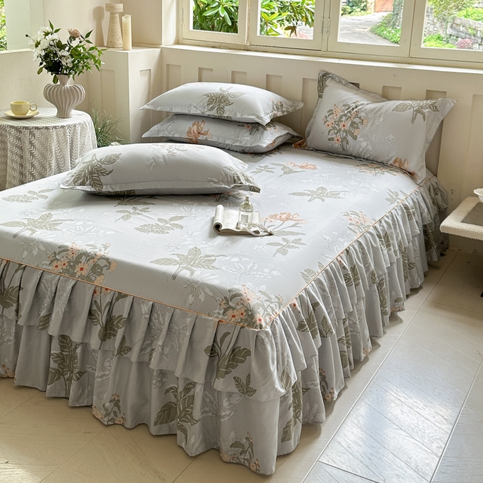 91家纺网 家纺一手货源 找家纺 雨田家纺 2025新款柔软亲肤印花床裙四件套 桑秋