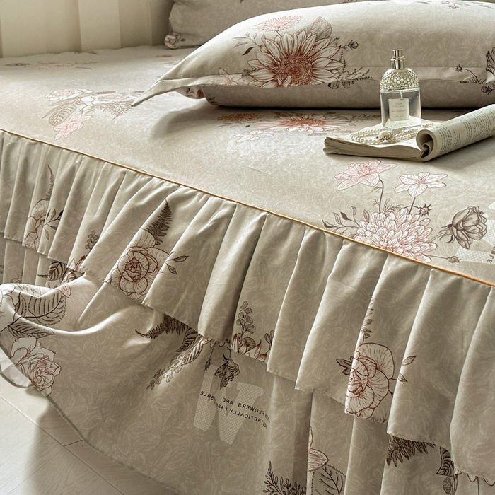 91家纺网 家纺一手货源 找家纺 雨田家纺 2025新款柔软亲肤印花床裙四件套 云锦生花