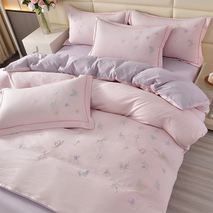 91家纺网 家纺一手货源 找家纺 （总）星窝2025新款蝴蝶重工立体绣花水洗棉四件套-蝶舞飞扬系列