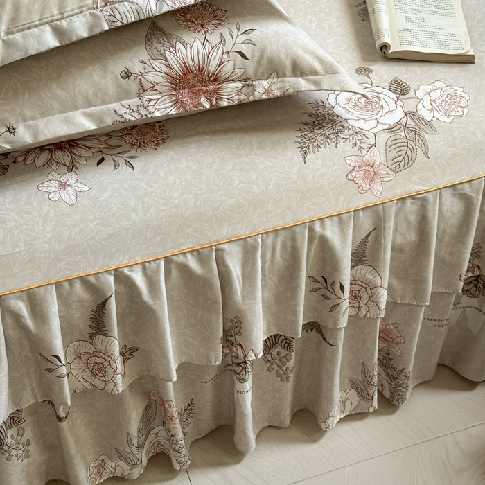 91家纺网 家纺一手货源 找家纺 雨田家纺 2025新款柔软亲肤印花床裙四件套 云锦生花