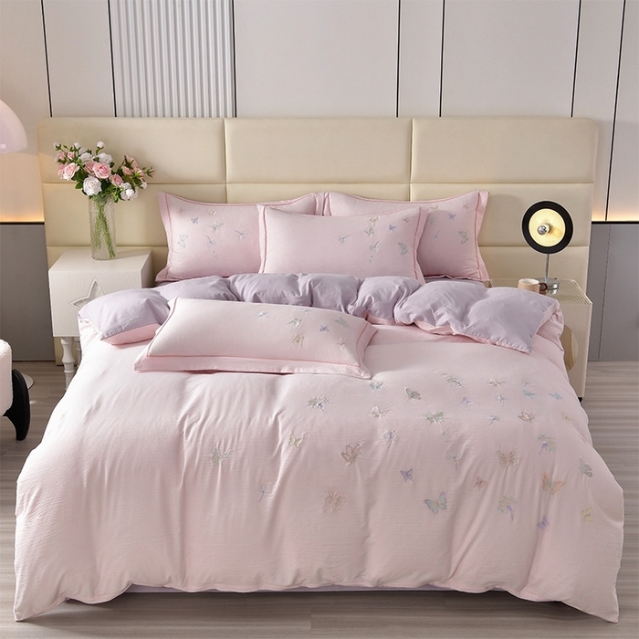 91家纺网 家纺一手货源 找家纺 （总）星窝2025新款蝴蝶重工立体绣花水洗棉四件套-蝶舞飞扬系列