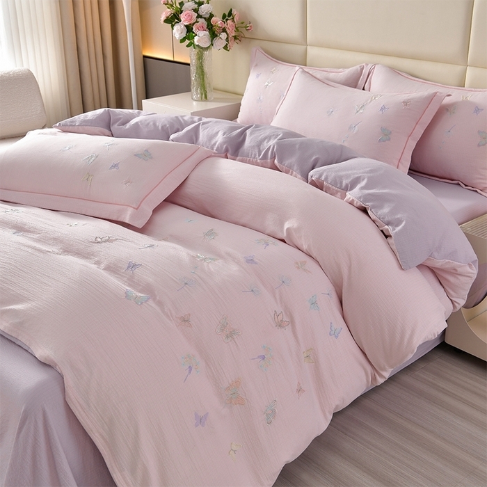 91家纺网 家纺一手货源 找家纺 （总）星窝2025新款蝴蝶重工立体绣花水洗棉四件套-蝶舞飞扬系列