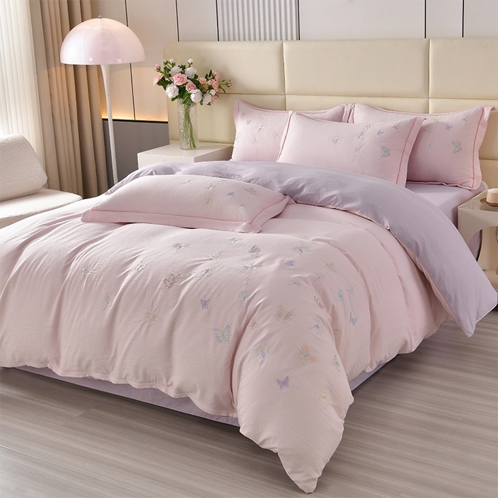 91家纺网 家纺一手货源 找家纺 （总）星窝2025新款蝴蝶重工立体绣花水洗棉四件套-蝶舞飞扬系列