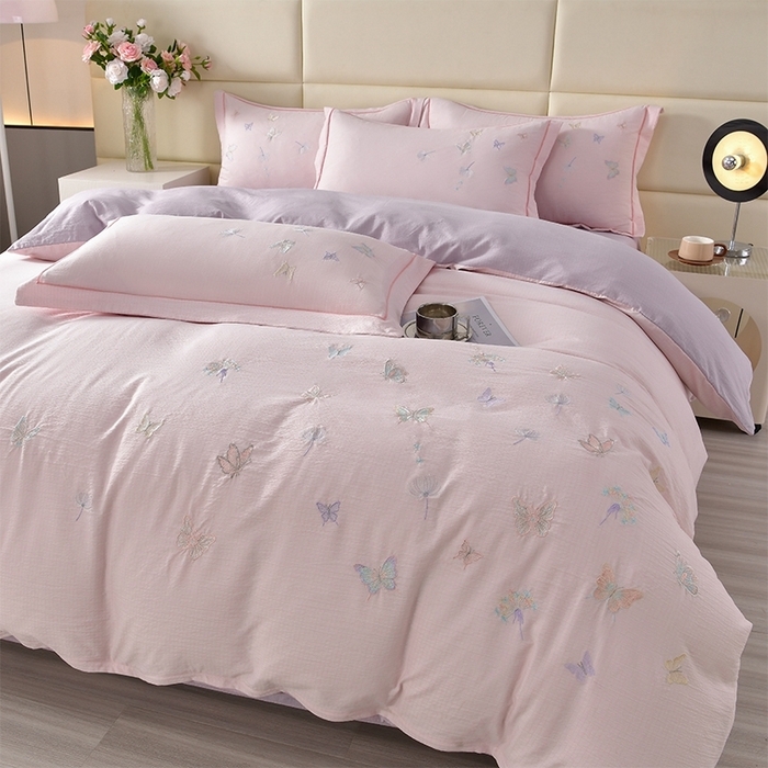 91家纺网 家纺一手货源 找家纺 （总）星窝2025新款蝴蝶重工立体绣花水洗棉四件套-蝶舞飞扬系列