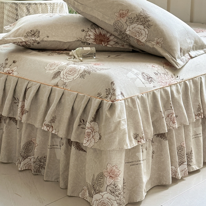 91家纺网 家纺一手货源 找家纺 雨田家纺 2025新款柔软亲肤印花床裙四件套 云锦生花