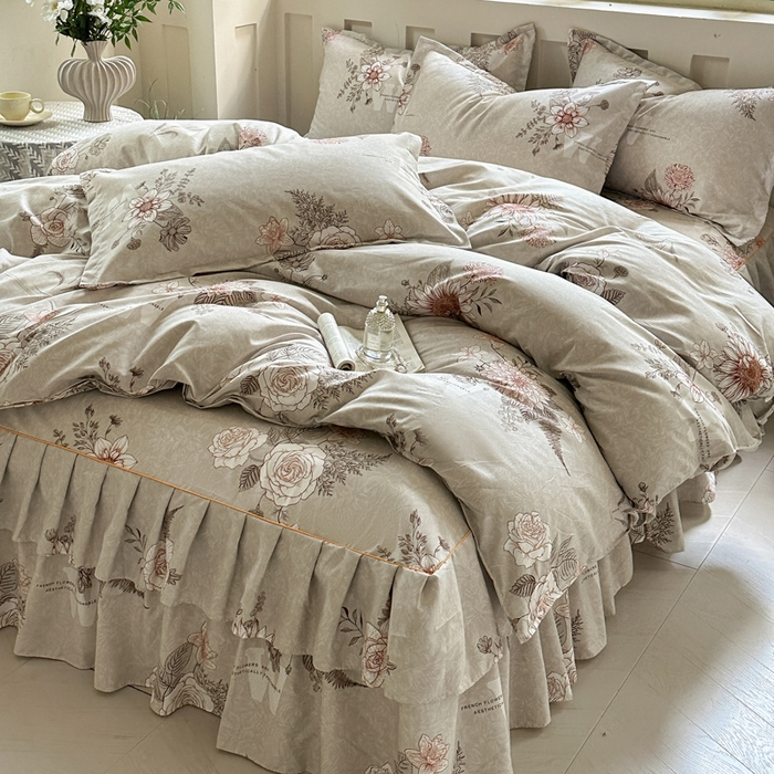 91家纺网 家纺一手货源 找家纺 雨田家纺 2025新款柔软亲肤印花床裙四件套 云锦生花